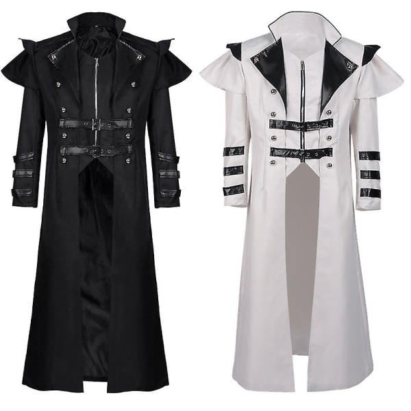 Vintage Herr S Gothic Steampunk långjacka Trenchcoat Retro Medeltida Warrior Knight Overcoat Man Victoria Long Coat black XL