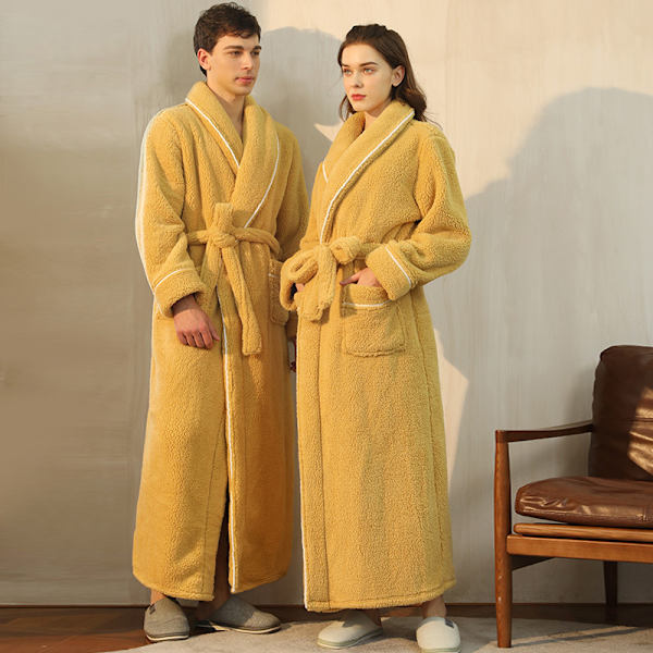 Vinterbadrock Långärmad Varm Fluffig nattlinna Fleeceklänning yellow M