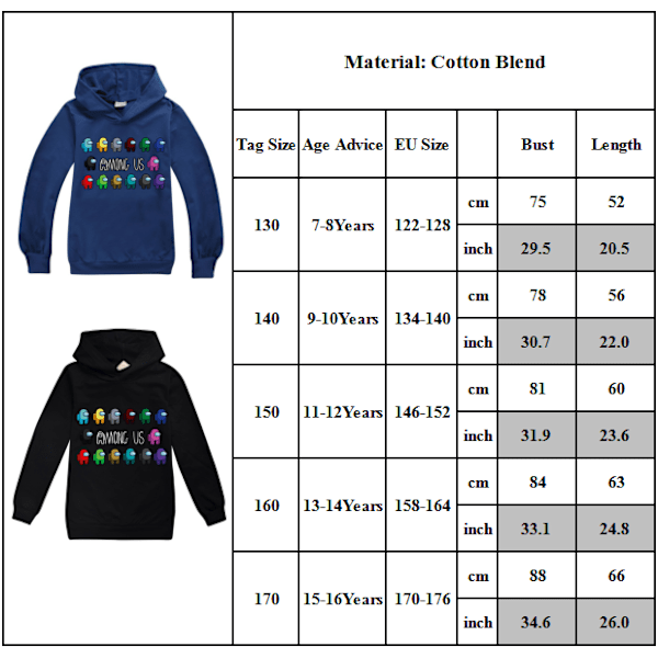 Blant oss Kids 3D Casual 3D Printed Sweatshirt Hettegensere Pullover navy bule 130cm