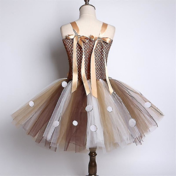 Barnas julehjortkjole Send Hårbøyle Jenter Dress Skjørt Mesh Princess Tutu Skjørt Princess Sk Dark Brown 6-7Y