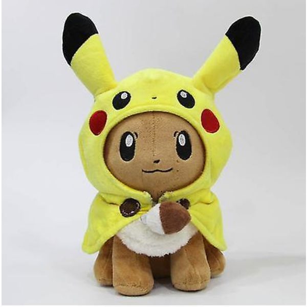 28 cm Pikachu Cosplay Eevee Gengar Plysch stoppede dockor Eevee med mantel Cosplay Pikachu Plyschleksak Barnpresent