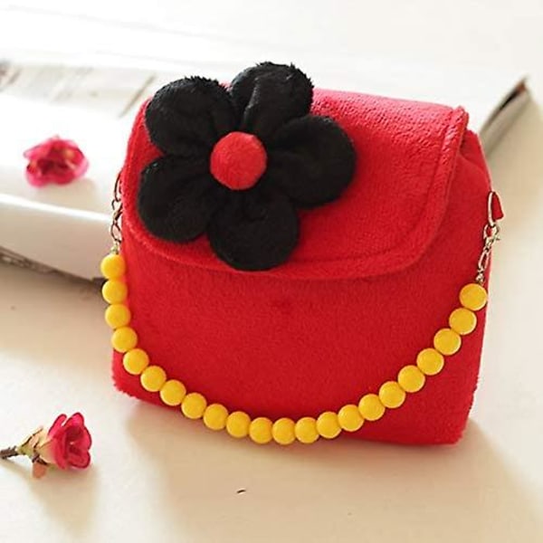 Little Girl Fashion Flower Messenger -olkalaukku Pehmo Red