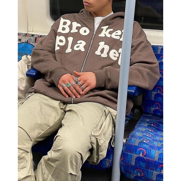 Men's Streetwear Retro Made Old English Zipper Hoodie Y2k Lös Mångsidig Hoodie Oversized Sweatshirt Gothic Top Blue XXXL