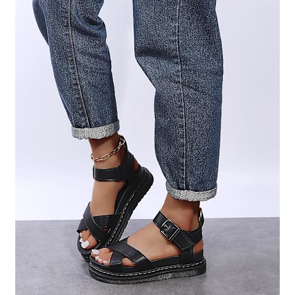 Sommer chunky sandaler til kvinder med tyk sål Strappy Flatforms Sko Black EU 41