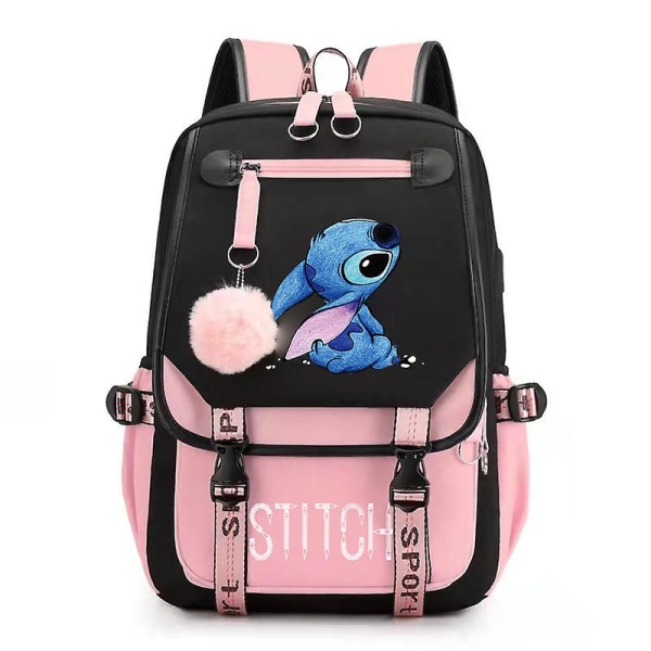 Stitch USB-ladattava koululaukku miehille ja naisille PINK