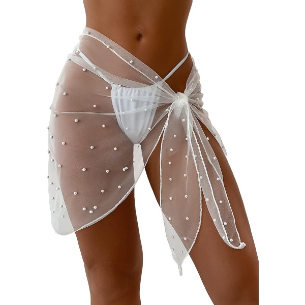 HAUFR Dams Sheer Beach Badkläder Cover Up Wrap Mini Kjol White Solid One Size
