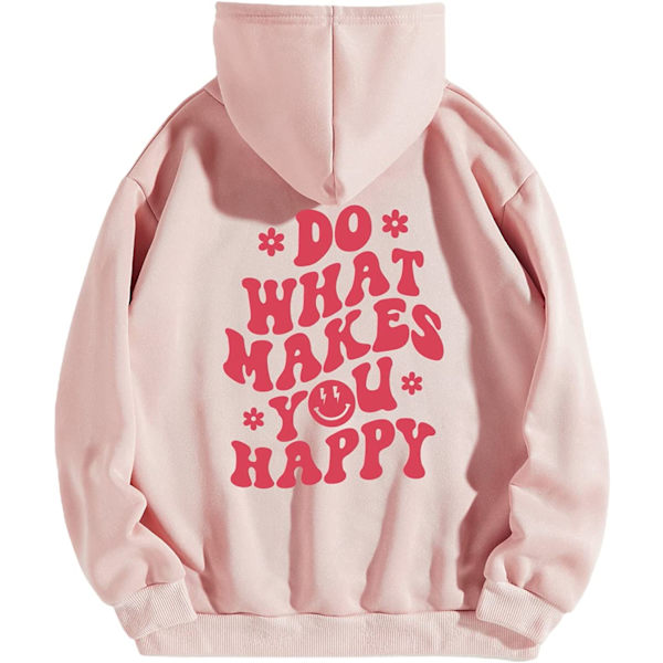 HAUFR Naisten kirjekuvioinen pitkähihainen kiristysnyörillinen huppari A Light Pink X-Large