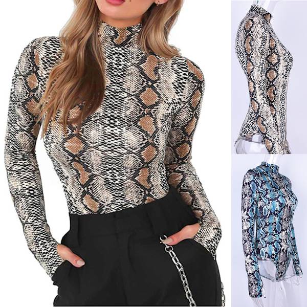 Naisten Snake Skin Print Body ady pitkähihainen haalari korkea peacock blue L
