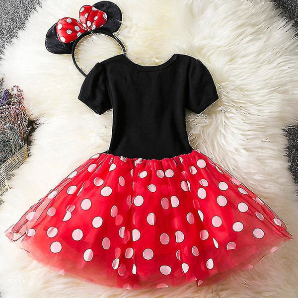 Barnflicka Minnie Mouse Polka Dot Födelsedagsfest Bow Tutu Tyllklänning Red 2-3Years