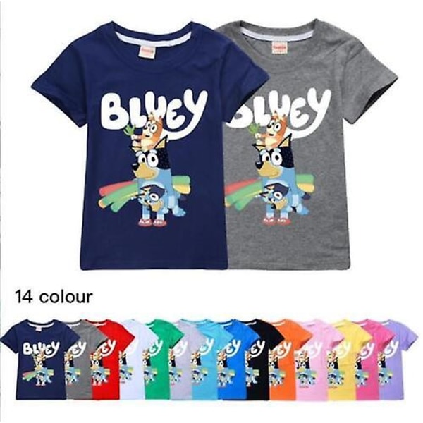2023 Bluey Print T-shirt med korte ærmer 100 % bomuld T-shirts Julegaver til børn Pink 130CM 6-7Y