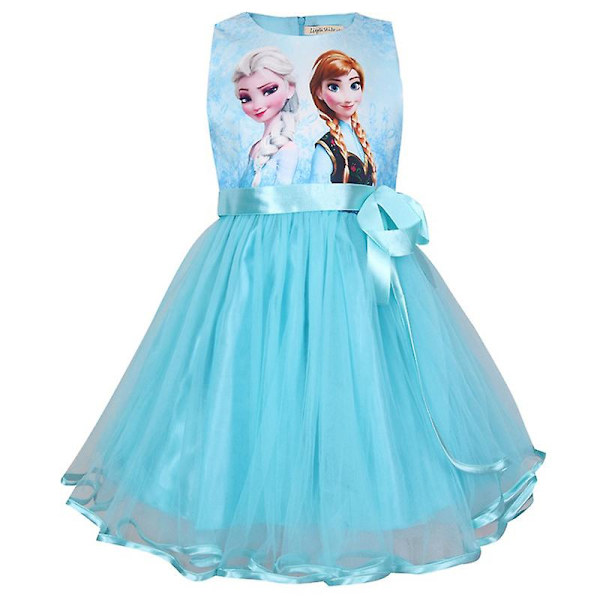 Girls Frozen Princess Anna Elsa Hihaton Tutu Tylli -mekko Light Blue 3-4 Years