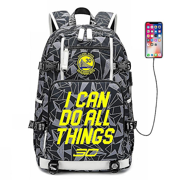 Basketballspiller Star Curry Ryggsekk Stor kapasitet Usb Dagsekk Student Boksekk Skoleveske Voksen Barneryggsekk Grey