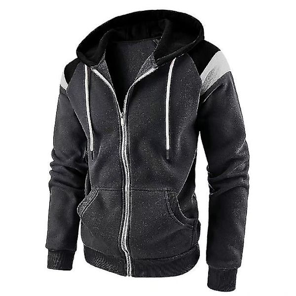 Menn Colorblock Hettegenser Zip Up hettejakker Langermet Casual Sweatshirt Sportswear Coat Grey L