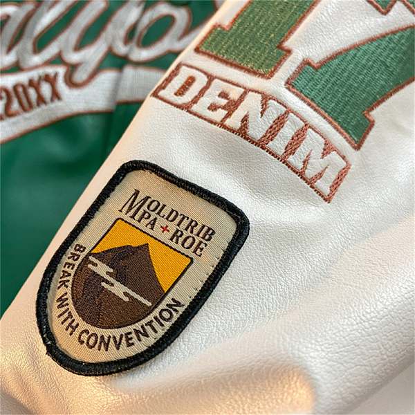 Varsity PU baseball-takki Kirjonta Patchwork-takkien jälkeen green L