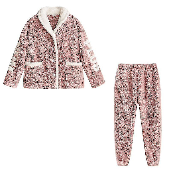 Coral Velvet Pyjama Nainen Syksy Talvi Flanelli Pyjama Pyjama Pyjama Puku Pariskunnalle Kotivaatteet Pink L
