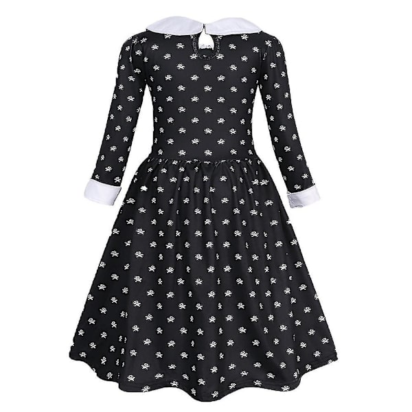 Onsdager Addams Familie Jenter Cosplay Kostyme Langermet Kjole Parykk Bag Kid Halloween Fancy Dress Costume and wig 9-10years