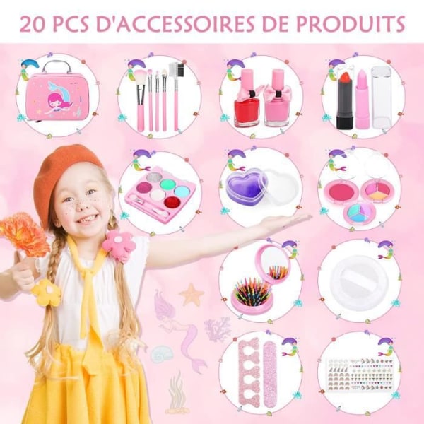 Børne make-up legetøj piger, 20 stk etui, pink make-up sæt B