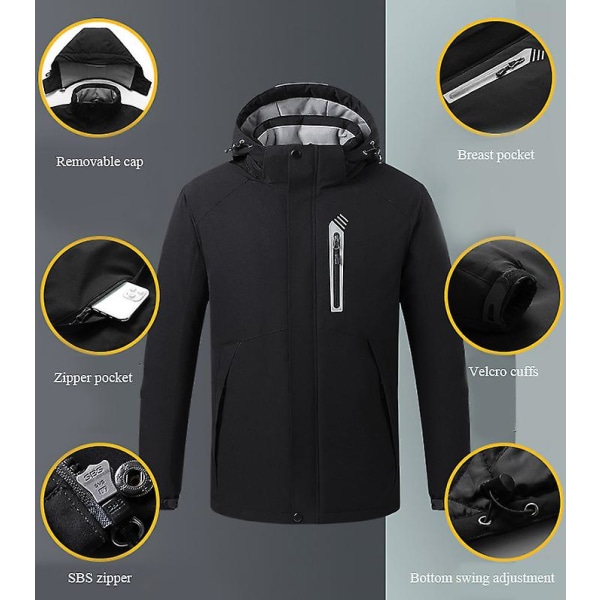Opvarmet jakke til mænd, 8 varmeområder, udendørs varmjakke Black L