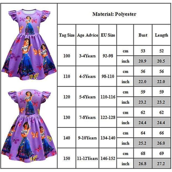 Barn flickklänningar Encanto Mirabel printed kortärmad A-linje klänning 4-5Y