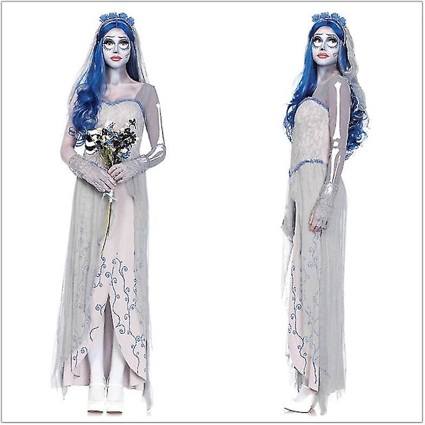 Corpse Bride Brudekjole Sæt Kvinde Halloween Carnival Party Cosplay Kostume Set_y M