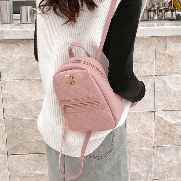 PU Leather Shoulder Mini Small Backpack Multi-Function brun brown