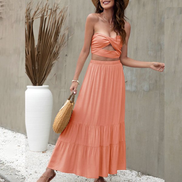 Dam A-line lång kjol med flytande kjolar Pink M