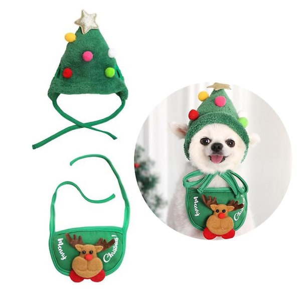 2 stk Juledyrlue Bib et Hundeklær Valp Katt Cosplay kostymetilbehør CNMR Green S