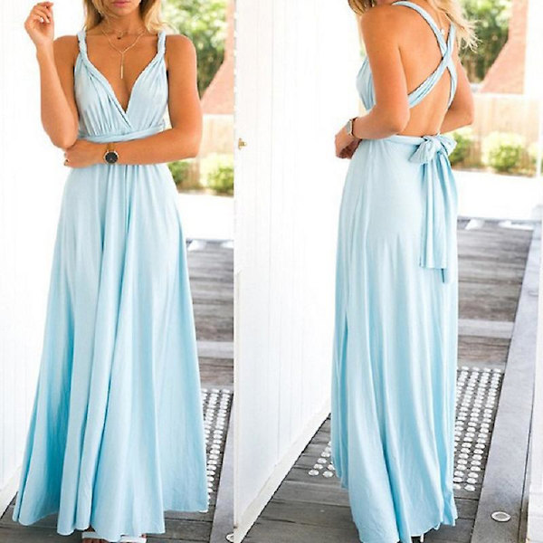 Sexiga kvinnor Multiway Wrap Cabriolet Boho Maxi Club Röd Klänning Bandage Lång Klänning Fest Brudtärnor Infinity Robe Longue Femme light blue S