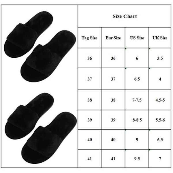 Kvinnor Soft Plysch Slides Hem Skor Casual Flat Tofflor black 38