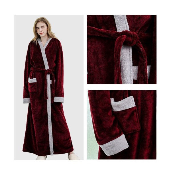 Flannel pyjamas-kåbe med hætte, snøre-natkjole Pink M