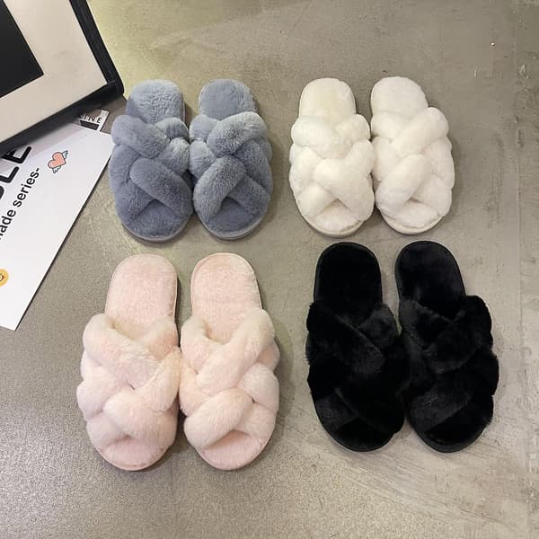 halkfria fluffiga tofflor för kvinnor White 36-37