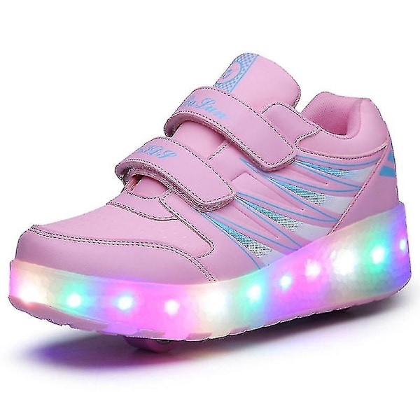 Led Light Up Rullesko Dobbelthjul Usb Genopladelige Skøjtesko Sort/pink Pink 37