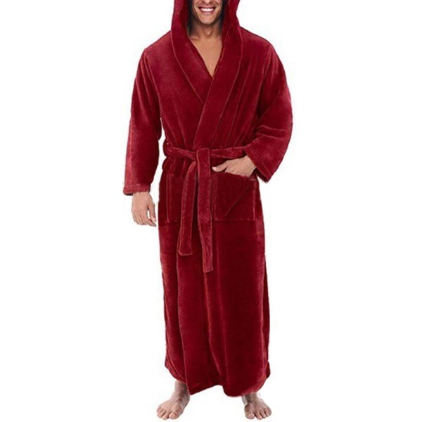 Sovkläder Huvfickor Varmare Herr Nattlinne Vinterbadrock wine red 2xl