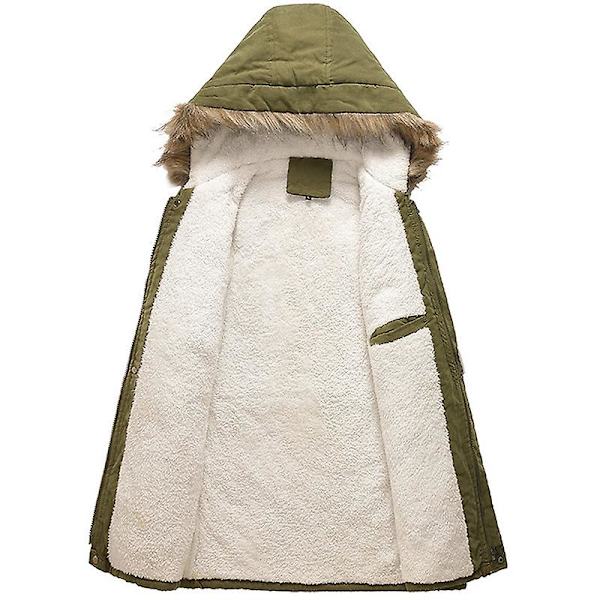 Herre Vinter quiltet polstret Parka Hættejakke Outwear tyk fleece hættetrøjejakke Army Green 3XL