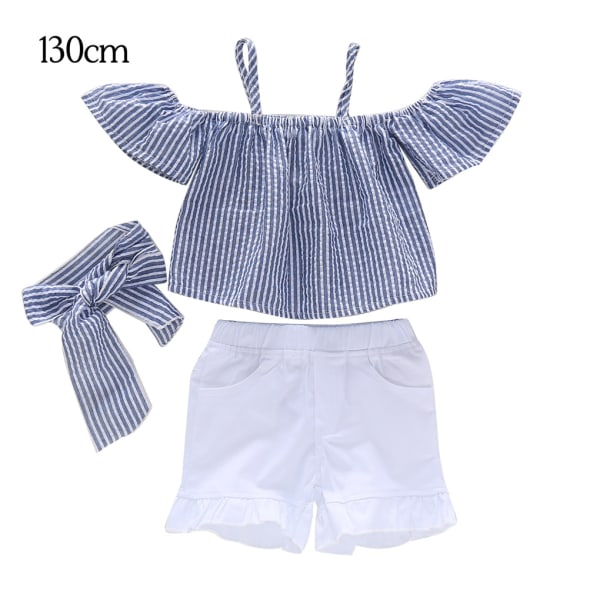 2kpl Baby Summer Outfit Stripe Crop Top shortsit Bowknot Pusero 130cm