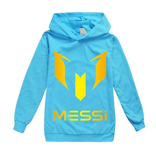 Barn Messi Print Casual Hoodie Pojkar Hooded Top Jumper Sweatshirt Present 2-14y Sky Blue 150CM 9-10Y