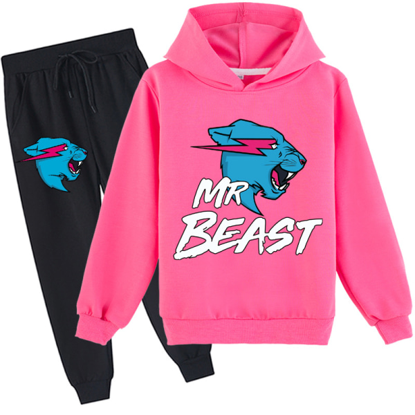 MR. Beast Lightning Cat Kids hettegenser + buksesett Rose rød Rose red 130cm