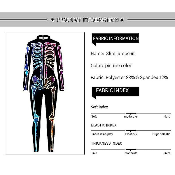 Halloween Cosplay Jumpsuits Värikäs Skeleton Bodysuit