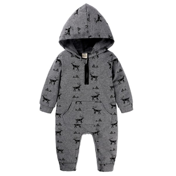 Baby Drenge Pige Sød Romper Hooded Pocket Jumpsuit Tøj Outfit deer 100cm