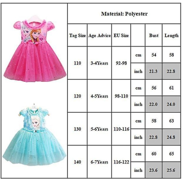 Barn Barn Jenter Disney Cartoon Frozen Elsa Print Kortermet Summer Princess Dress Tyll A-line kjoler Pink 6-7 Years