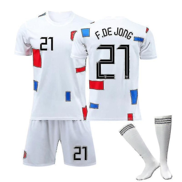 2022 Holland hjemme-VM Voksen hvid trøjesæt F DE JONG 21 XXL