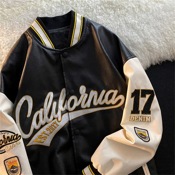 Varsity PU baseballjakke Broderi Letter Patchwork Coats green M