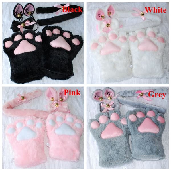 Cosplay Kostym Paw Claw Gloves Cat Ears ROSA