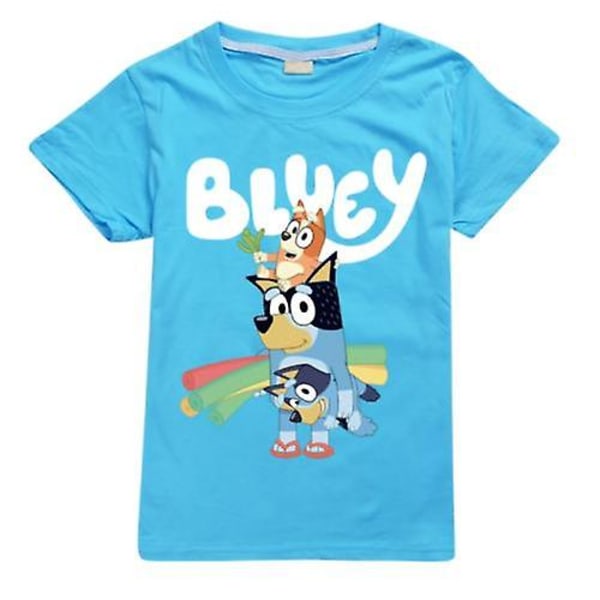 2023 Bluey Print T-shirt Kortärmad 100 % bomull T-tröjor Julklappar för barn Sky Blue 110CM 3-4Y