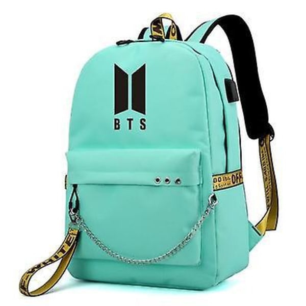 Bts Chain ryggsekk Samme ryggsekk Søt USB-lading perifer skoleveske green1