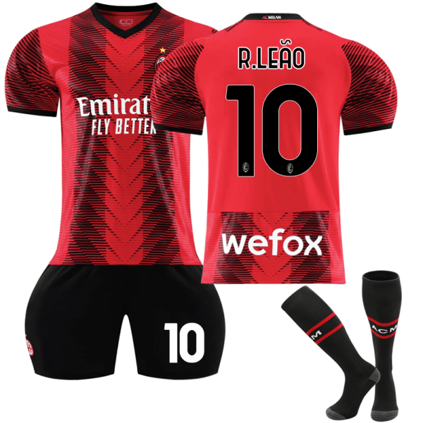 23-24 AC Milan Home fotbollströja för barn nr 10 R. Leão 26