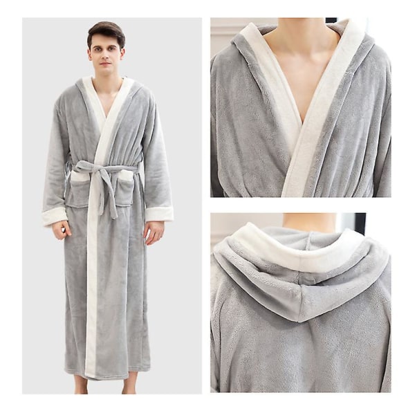 Vinter badekåbe til mænd Tykke modeller Lange modeller Mode polstret morgenkåbe Flanell hjemmekåbe Light Grey L