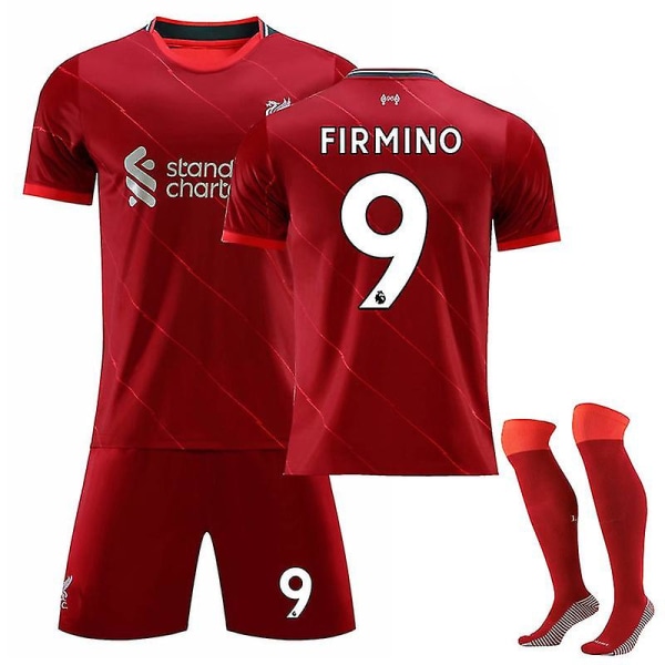 21/22 Liverpool Hjem Salah Fotballskjorte Treningssett FIRMINO NO.9 20 (110-120)