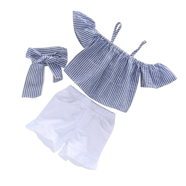 2kpl Baby Summer Outfit Stripe Crop Top shortsit Bowknot Pusero 120cm