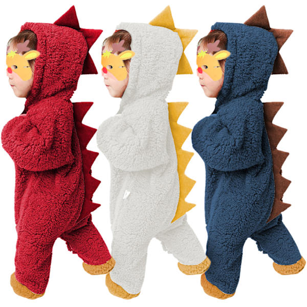 Klatrende spædbørn Dinosaur Hætte Jumpsuit Efterår Vinter Tøj Red